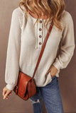 Waffle-Knit Half Button Round Neck Long Sleeve Top - Trendsi - Flyclothing LLC
