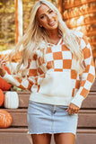 Checkered Long Sleeve Hooded Sweater - Trendsi - Flyclothing LLC