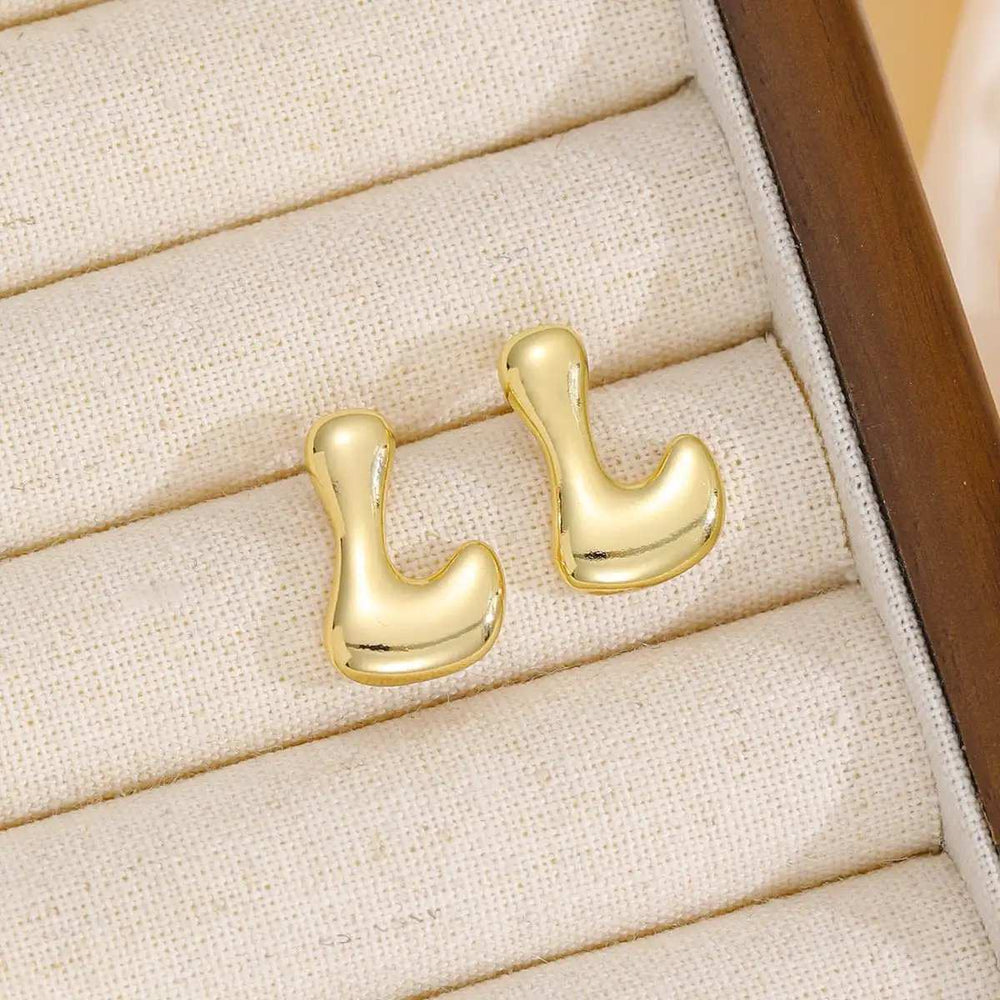 18K Gold-Plated Bubble Letter Stud Earrings - Trendsi - Flyclothing LLC