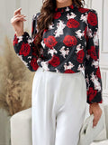 Frill Floral Mock Neck Long Sleeve Top - Trendsi - Flyclothing LLC