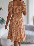 Ruffled Hem Floral Puff Sleeve Dress - Trendsi - Flyclothing LLC