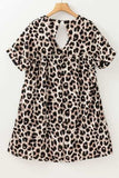 Cutout Back Leopard V-Neck Short Sleeve Mini Dress - Trendsi - Flyclothing LLC