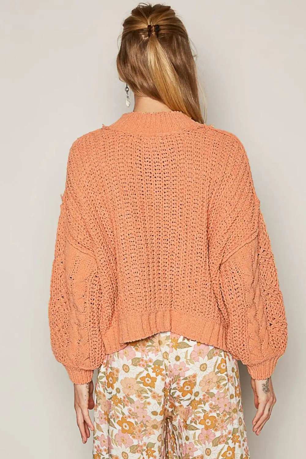 POL Mock Neck Cable Knit Sweater - Trendsi - Flyclothing LLC