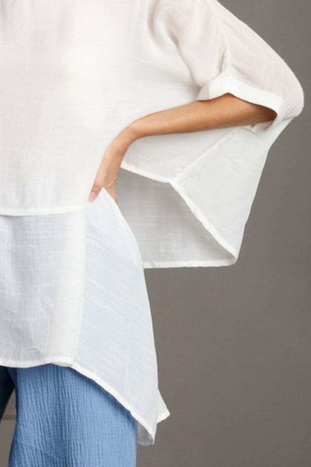 Umgee Full Size Cuffed Half Sleeve Layered Top Plus Size - Trendsi - Flyclothing LLC