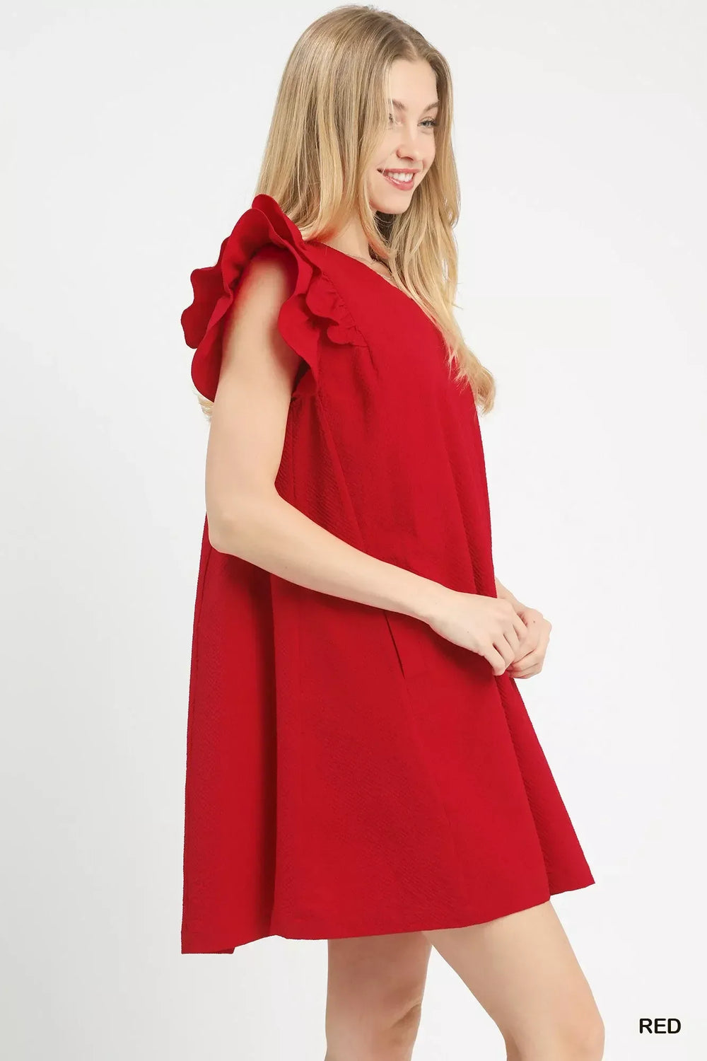 Umgee Seersucker Ruffle Shift Dress - Trendsi - Flyclothing LLC
