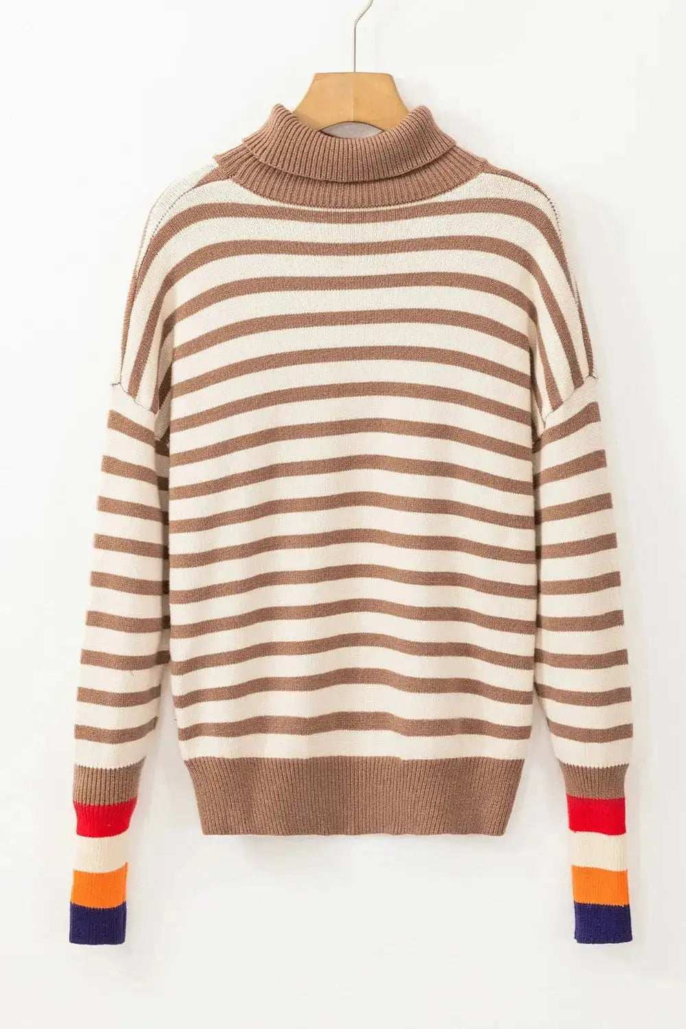 Striped Turtleneck Long Sleeve Sweater - Trendsi - Flyclothing LLC