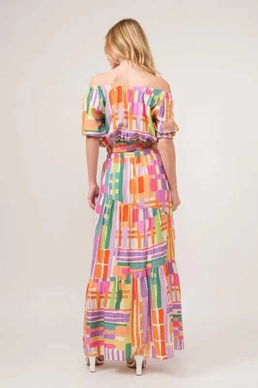 And The Why Asymmetric Geo Printed Tiered Maxi Skirt - Trendsi - Flyclothing LLC