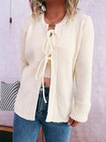 Ribbed Tie Front Long Sleeve Cardigan - Trendsi - Flyclothing LLC