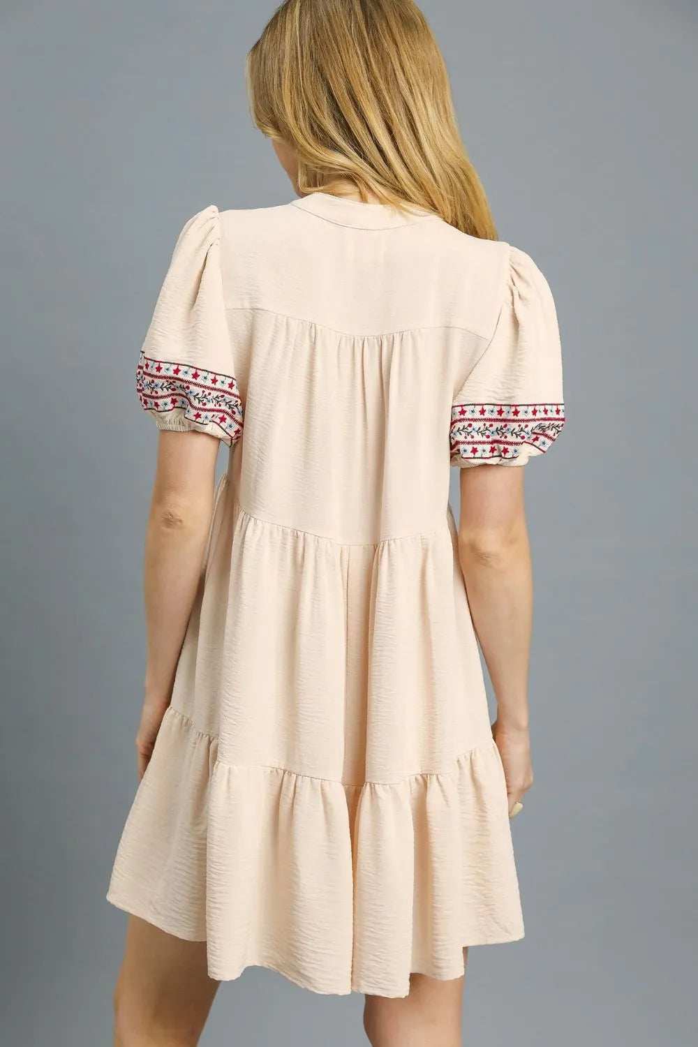 Umgee Floral Trim Puff Sleeve Mini Dress - Trendsi - Flyclothing LLC