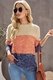 Color Block Round Neck Long Sleeve Sweater - Trendsi - Flyclothing LLC