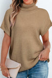 Solid Color Turtleneck Short Sleeve Sweater - Trendsi - Flyclothing LLC