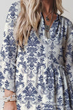 Printed Long Sleeve Tiered Mini Dress - Trendsi - Flyclothing LLC