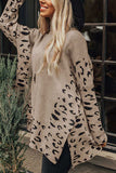 Slit Leopard Mock Neck Dropped Shoulder Sweater - Trendsi - Flyclothing LLC