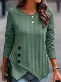 Decorative Button Round Neck Long Sleeve Top - Trendsi - Flyclothing LLC