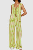 Tied Front Striped Top and Pants Set - Trendsi - Flyclothing LLC