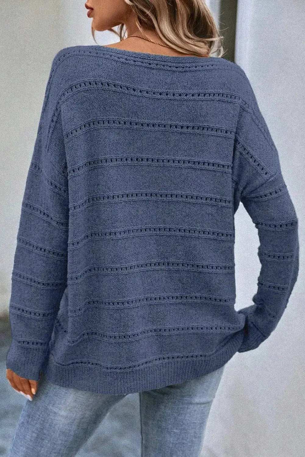 Boat Neck Dropped Shoulder Sweater - Trendsi - Flyclothing LLC