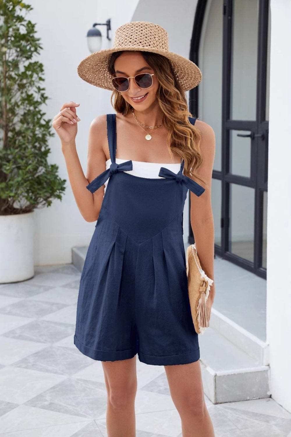 Knotted Strap Romper with Pockets - Trendsi - Flyclothing LLC