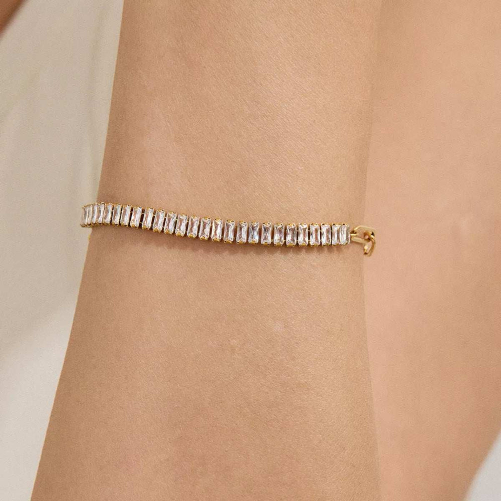 18K Gold-Plated Stainless Steel Rhinestone Chain Bracelet - Trendsi - Flyclothing LLC