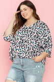 Plus Size Leopard V-Neck Three-Quarter Sleeve Blouse - Trendsi - Flyclothing LLC
