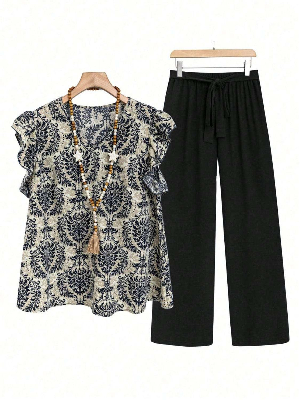 Printed Ruffled Cap Sleeve Top and Pants Set - Trendsi - Flyclothing LLC
