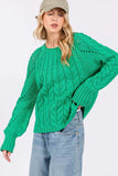 SAGE + FIG Cable-Knit Long Sleeve Sweater - Trendsi - Flyclothing LLC
