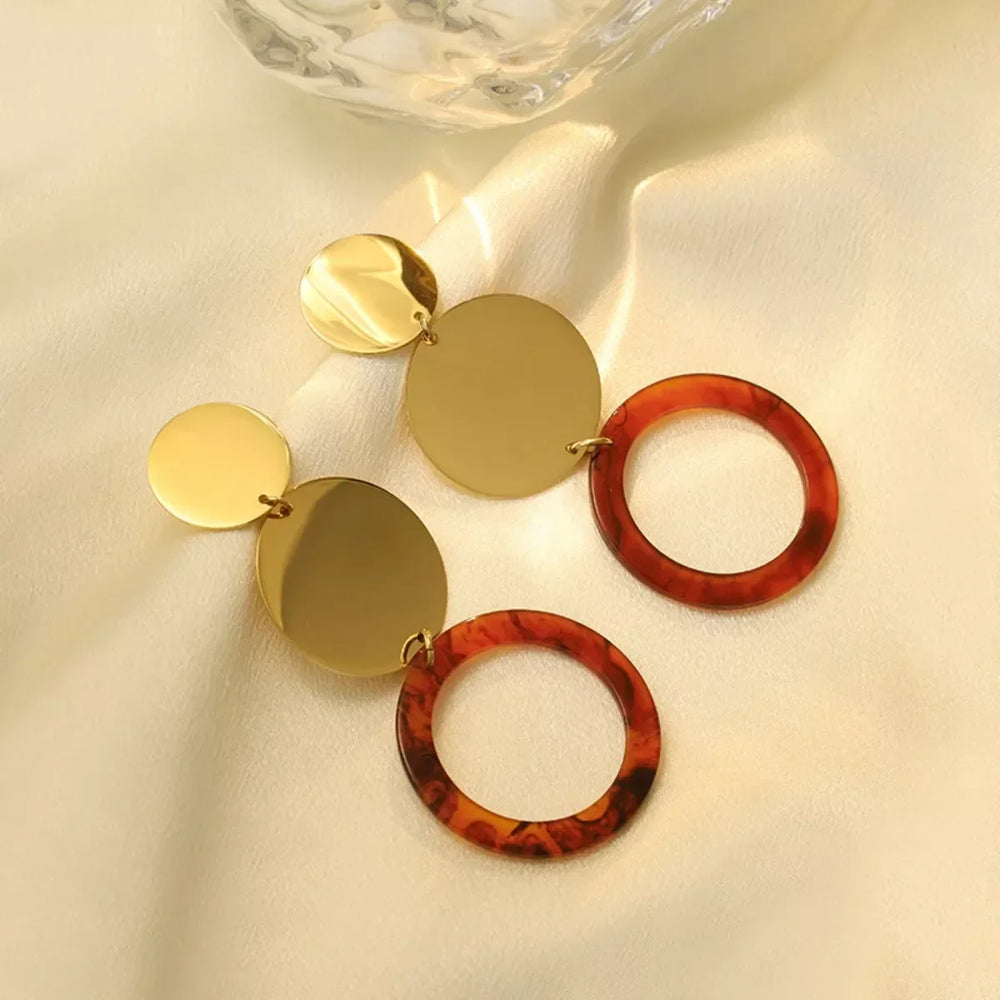18K Gold-Plated Geometric Circle Dangle Earrings - Trendsi - Flyclothing LLC