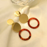18K Gold-Plated Geometric Circle Dangle Earrings - Trendsi - Flyclothing LLC
