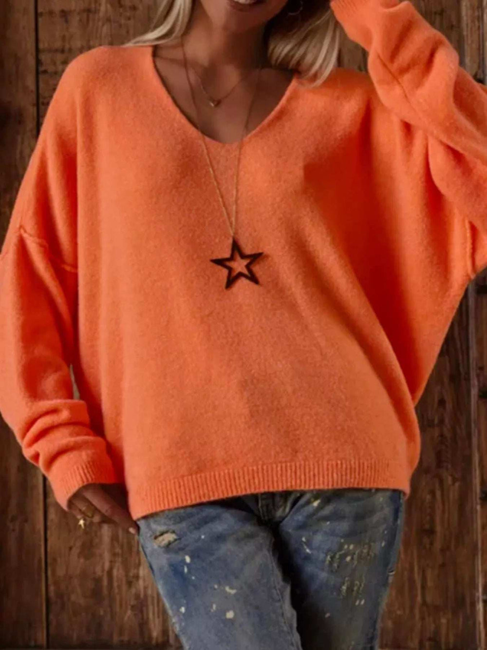 V-Neck Dropped Shoulder Sweater - Trendsi - Flyclothing LLC