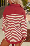 Stripe Johnny Collar Drop Shoulder Sweatshirt - Trendsi - Flyclothing LLC