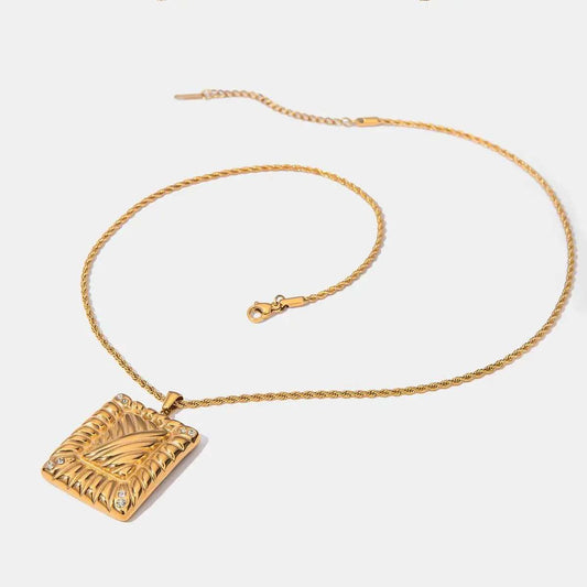 Stainless Steel Inlaid Rhinestone Rectangle Shape Pendant Necklace - Trendsi - Flyclothing LLC