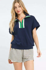 Umgee Textured Striped Zip Collar Knit Top - Trendsi - Flyclothing LLC