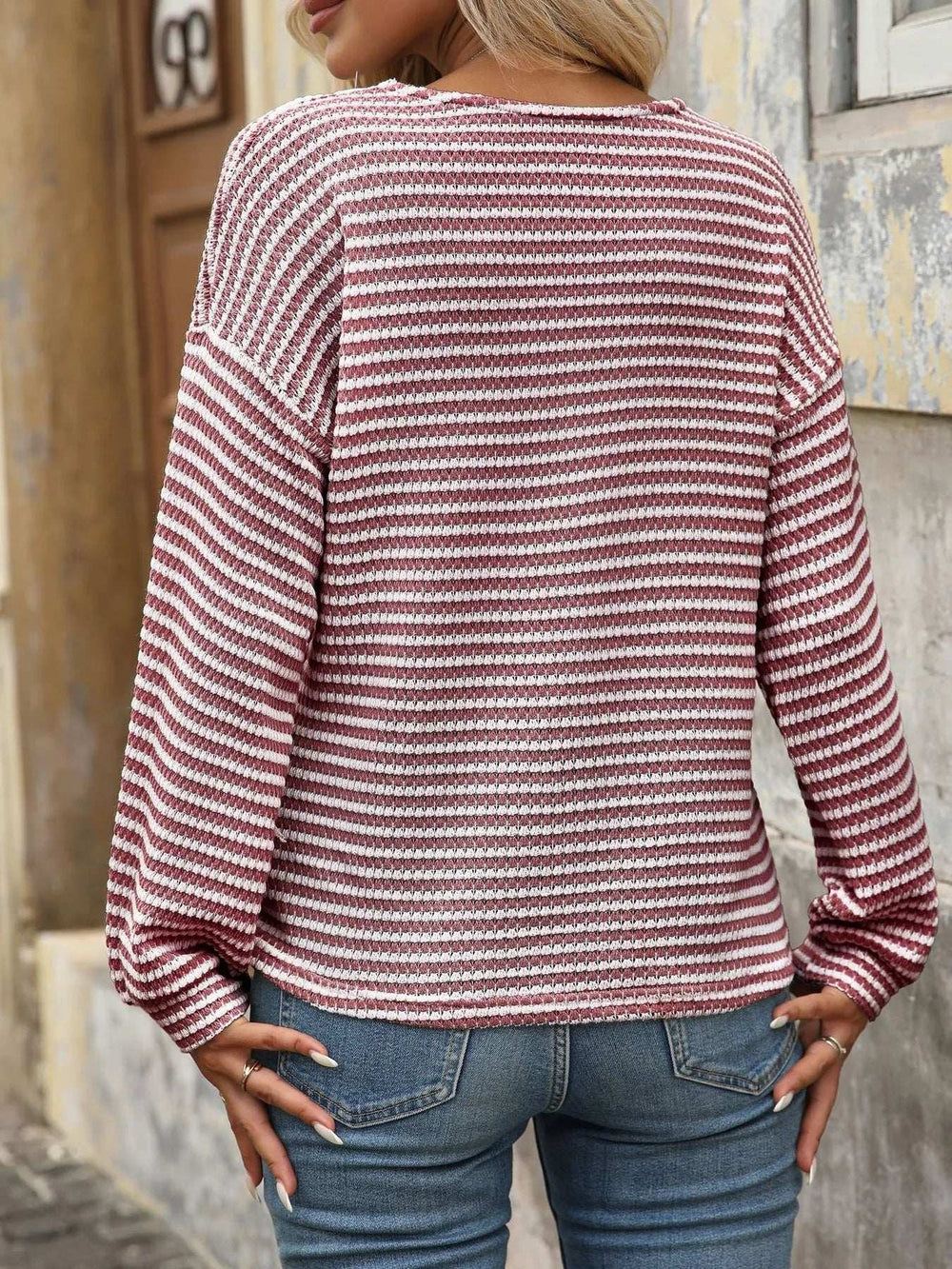 Striped V-Neck Button Front Casual Top - Trendsi - Flyclothing LLC