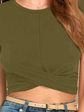 Round Neck Short Sleeve Crop T-Shirt - Trendsi - Flyclothing LLC