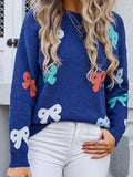 Bow Graphic Round Neck Long Sleeve Sweater - Trendsi - Flyclothing LLC