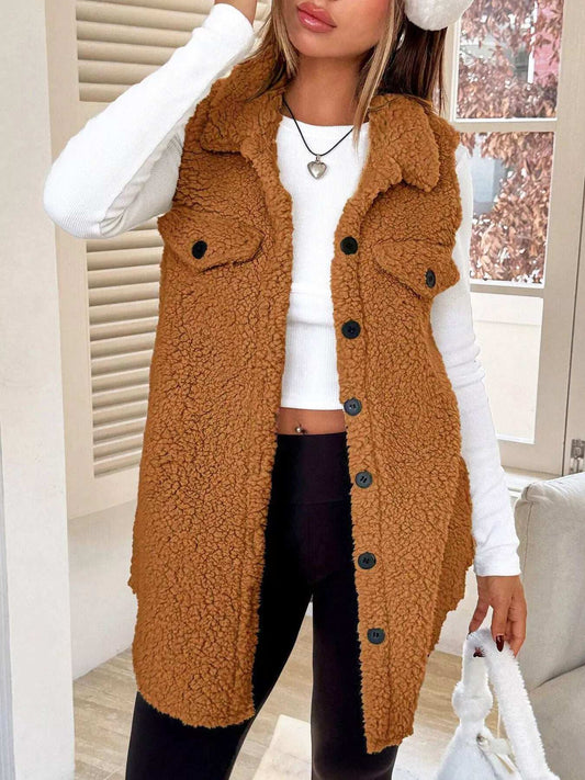 Button-Down Sherpa Fleece Vest Coat - Trendsi - Flyclothing LLC