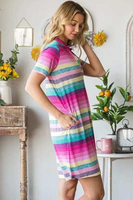 Heimish Full Size Striped Short Sleeve Mini Tee Dress Plus Size - Trendsi - Flyclothing LLC