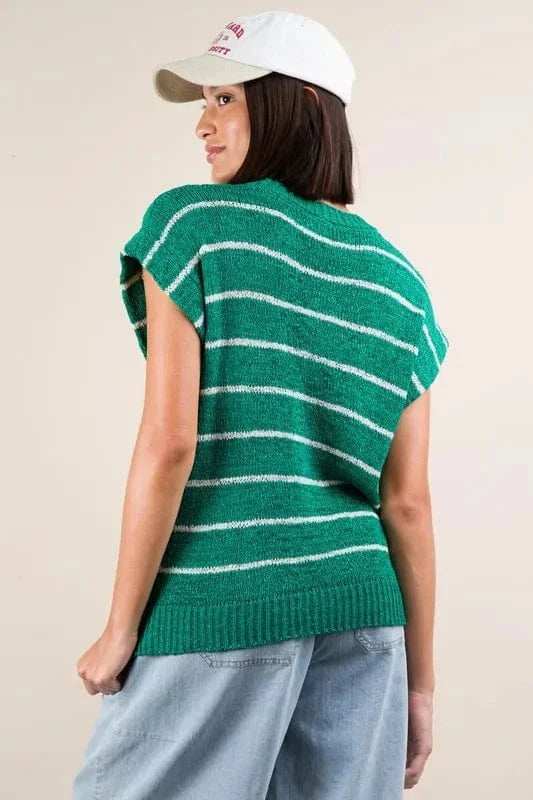 VERY J Striped Knit Sweater Vest Top - Trendsi - Flyclothing LLC