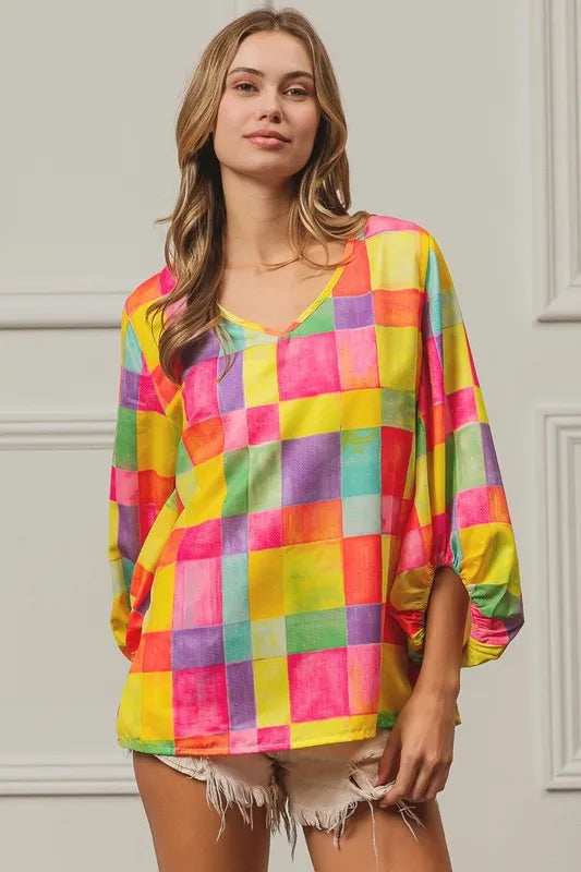 BiBi Multi Block Bubble Pop Ballon Top - Trendsi - Flyclothing LLC