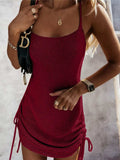 Drawstring Scoop Neck Spaghetti Strap Knit Dress - Trendsi - Flyclothing LLC