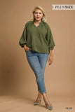 Umgee Full Size Textured Notched Balloon Sleeve Blouse Plus Size - Trendsi - Flyclothing LLC