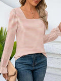 Striped Square Neck Flounce Sleeve Top - Trendsi - Flyclothing LLC