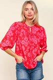 Haptics Full Size Ribbon Bow Floral Balloon Sleeve Blouse - Trendsi - Flyclothing LLC
