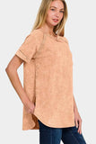 Zenana Heathered Round Neck Short Sleeve Top - Trendsi - Flyclothing LLC