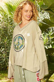 POL Peace Embroidered Exposed Seam Back Ruffle V-Neck Top - Trendsi - Flyclothing LLC