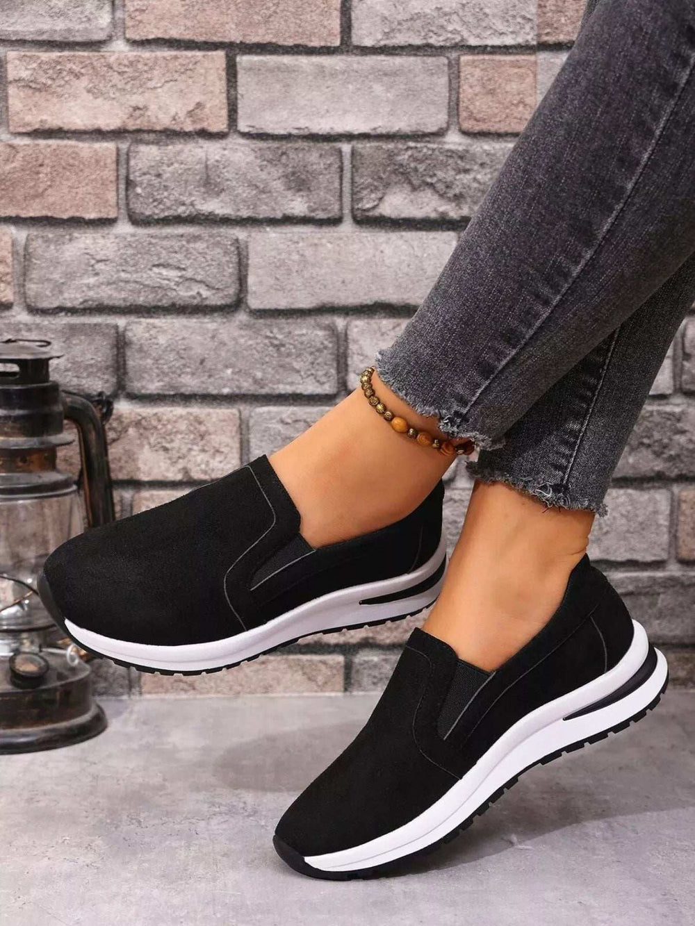 Slip-On Sneakers with Contrast Sole - Trendsi - Flyclothing LLC