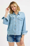 RISEN Washed Dropped Shoulder Denim Jacket - Trendsi - Flyclothing LLC