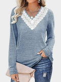Lace Detail V-Neck Long Sleeve T-Shirt - Trendsi - Flyclothing LLC