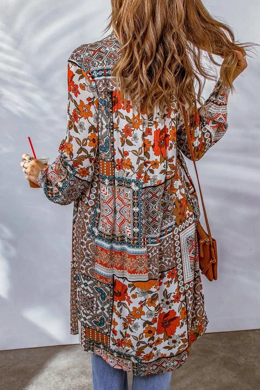 Printed Button Up Long Sleeve Cardigan - Trendsi - Flyclothing LLC