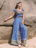 Printed V-Neck Top and Pants Set - Trendsi - Flyclothing LLC