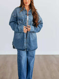 Snap Down Dropped Shoulder Denim Jacket - Trendsi - Flyclothing LLC